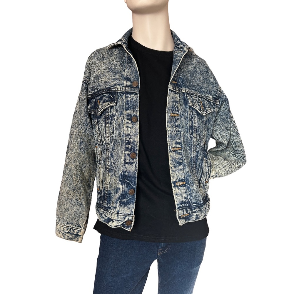 Levis Vintage 80s Acid Wash Denim Jean Trucker Jacket Made in USA Rare Blue Tab